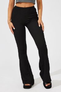Black Flare Leg Pants Textured Jersey sold by Ally Fashion