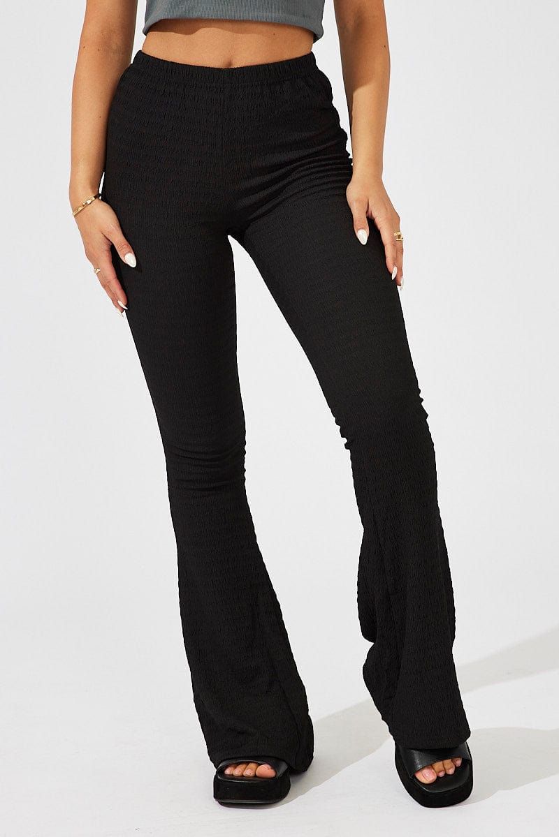 Black Flare Leg Pants Textured Jersey sold by Ally Fashion product image thumbnail 2