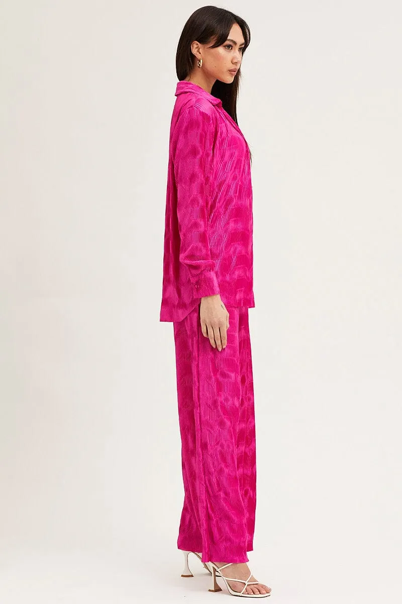 Pink Long Sleeve Plisse Shirt sold by Ally Fashion product image thumbnail 4
