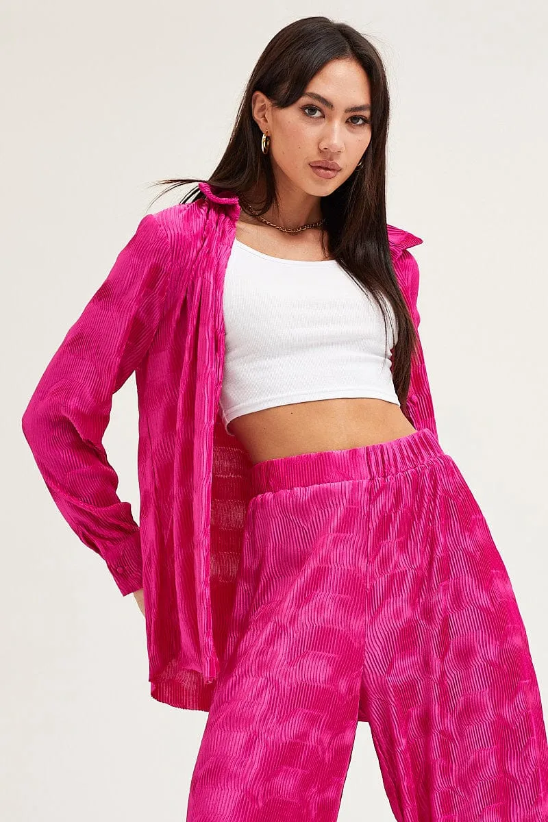 Pink Long Sleeve Plisse Shirt sold by Ally Fashion product image thumbnail 3