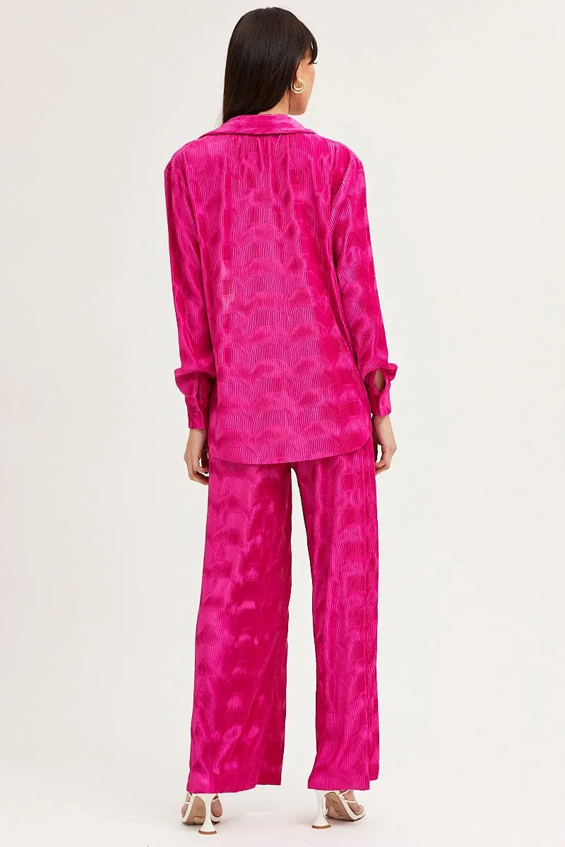 Pink Long Sleeve Plisse Shirt sold by Ally Fashion product image thumbnail 5