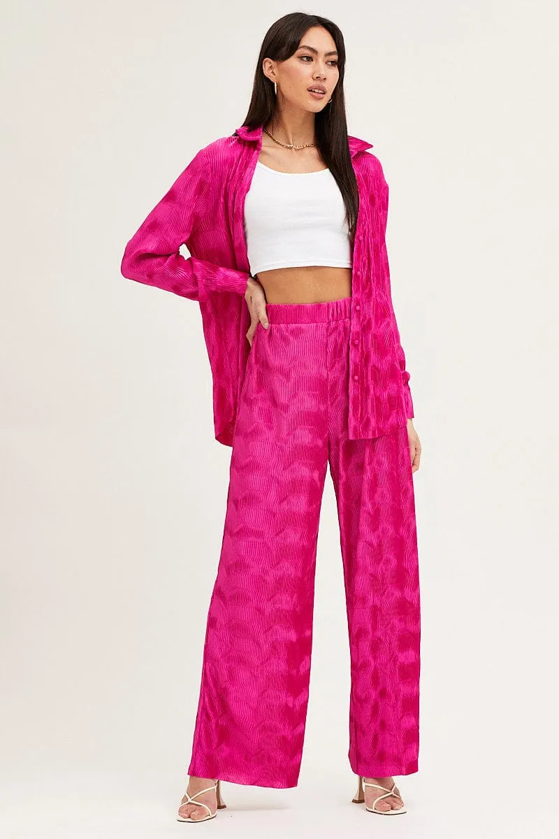 Pink Long Sleeve Plisse Shirt sold by Ally Fashion product image thumbnail 2