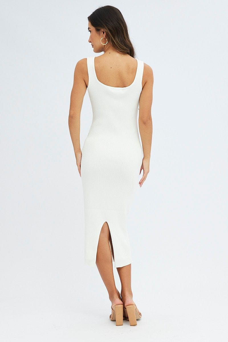 White Knit Midi Dress Sleeveless Scoop Neck Bodycon Rib sold by Ally Fashion product image thumbnail 5
