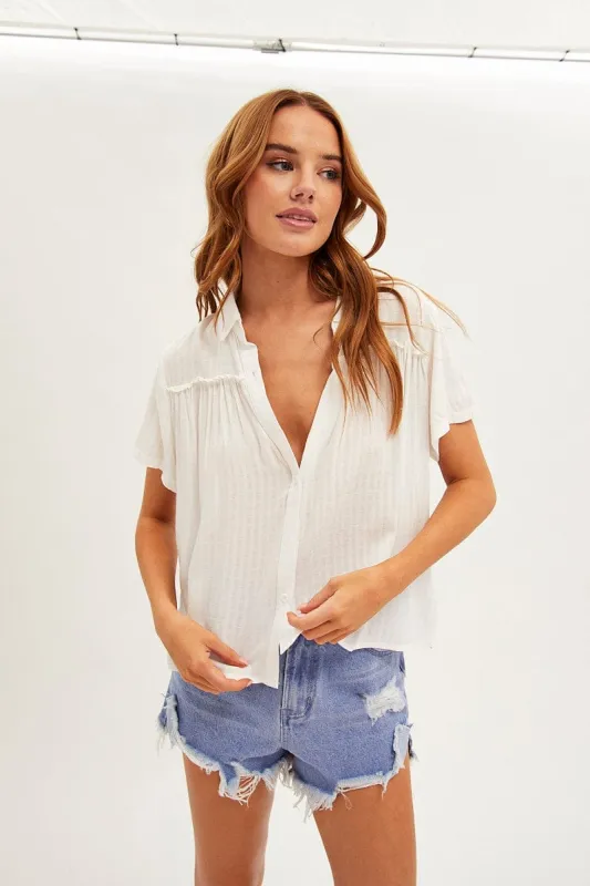 White Shirt Textured Short Sleeve Collared Cotton sold by Ally Fashion