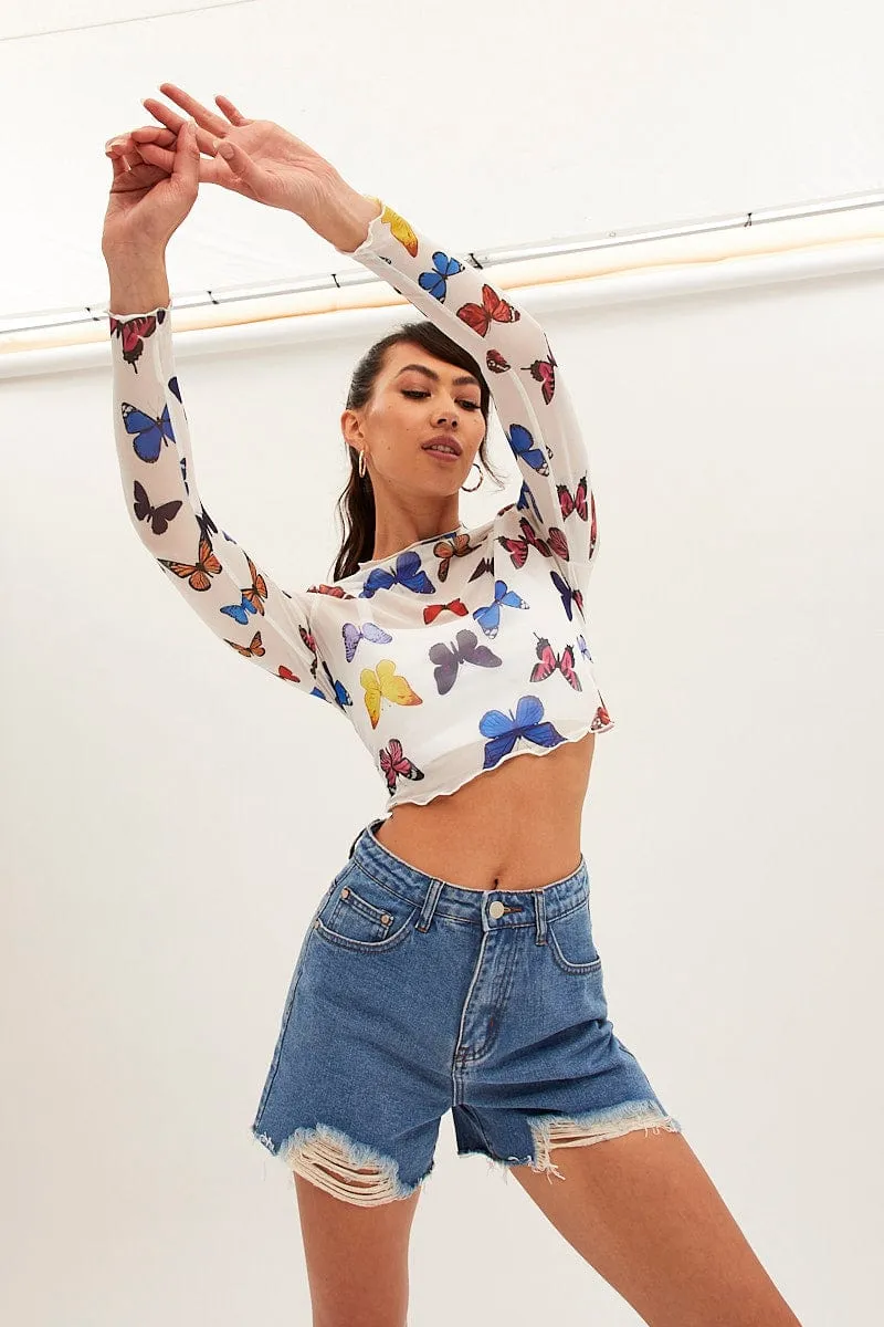 Blue Relaxed Denim Shorts High Rise sold by Ally Fashion