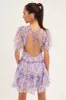 Blue Floral Fit And Flare Dress Short Sleeve Backless sold by Ally Fashion