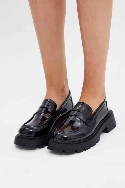 Black Chunky Sole Loafers In Patent sold by Ally Fashion