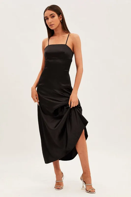 Black Satin Straight Maxi Dress sold by Ally Fashion