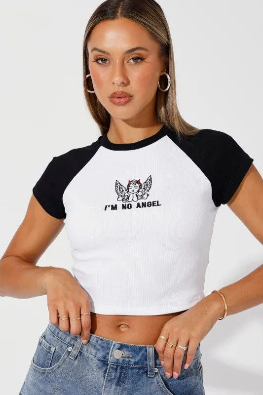 Black Graphic Tee Short Sleeve Crop sold by Ally Fashion