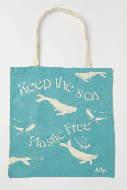 Blue Tote Bag Printed Whales Eco-Friendly sold by Ally Fashion