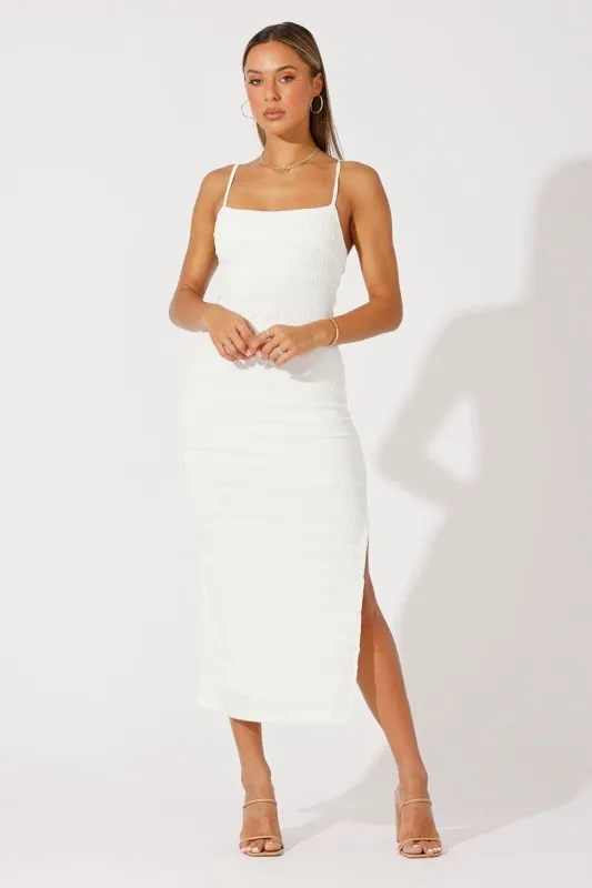 White Maxi Dress Square Neck Bodycon Textured sold by Ally Fashion
