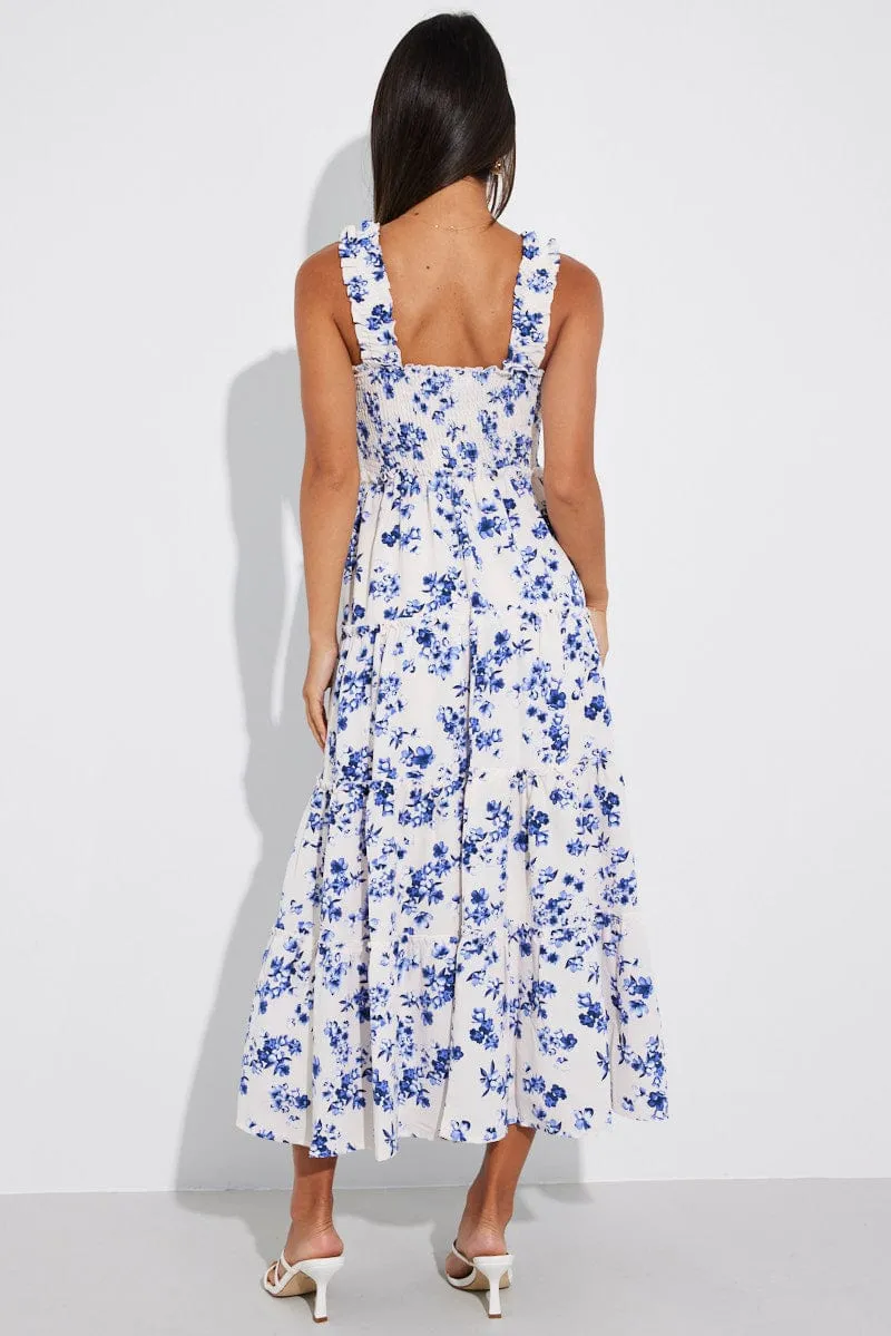 White Floral Maxi Dress Shirred Bust Tiered sold by Ally Fashion product image thumbnail 5