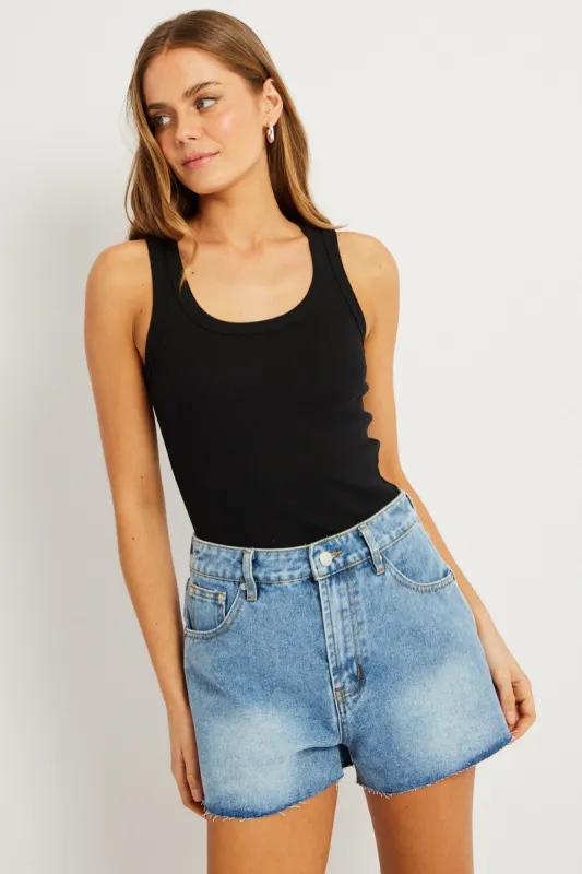 Black Singlet Top Contrast Stitch sold by Ally Fashion