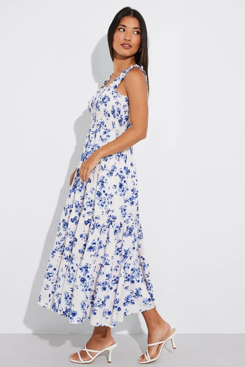 White Floral Maxi Dress Shirred Bust Tiered sold by Ally Fashion product image thumbnail 4