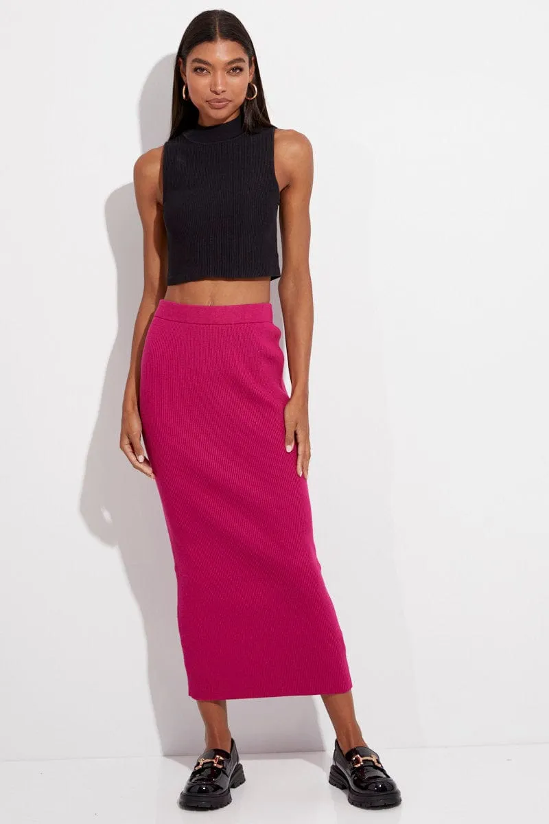 Pink Knit Skirt Midi High Rise sold by Ally Fashion product image thumbnail 3