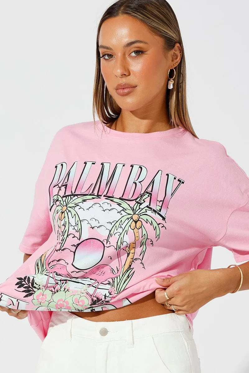 Pink Graphic Tee Tropical Palm Slogan Oversized Tshirt sold by Ally Fashion product image thumbnail 3