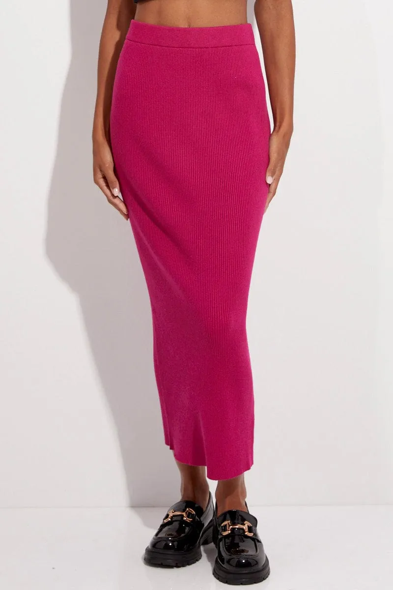 Pink Knit Skirt Midi High Rise sold by Ally Fashion