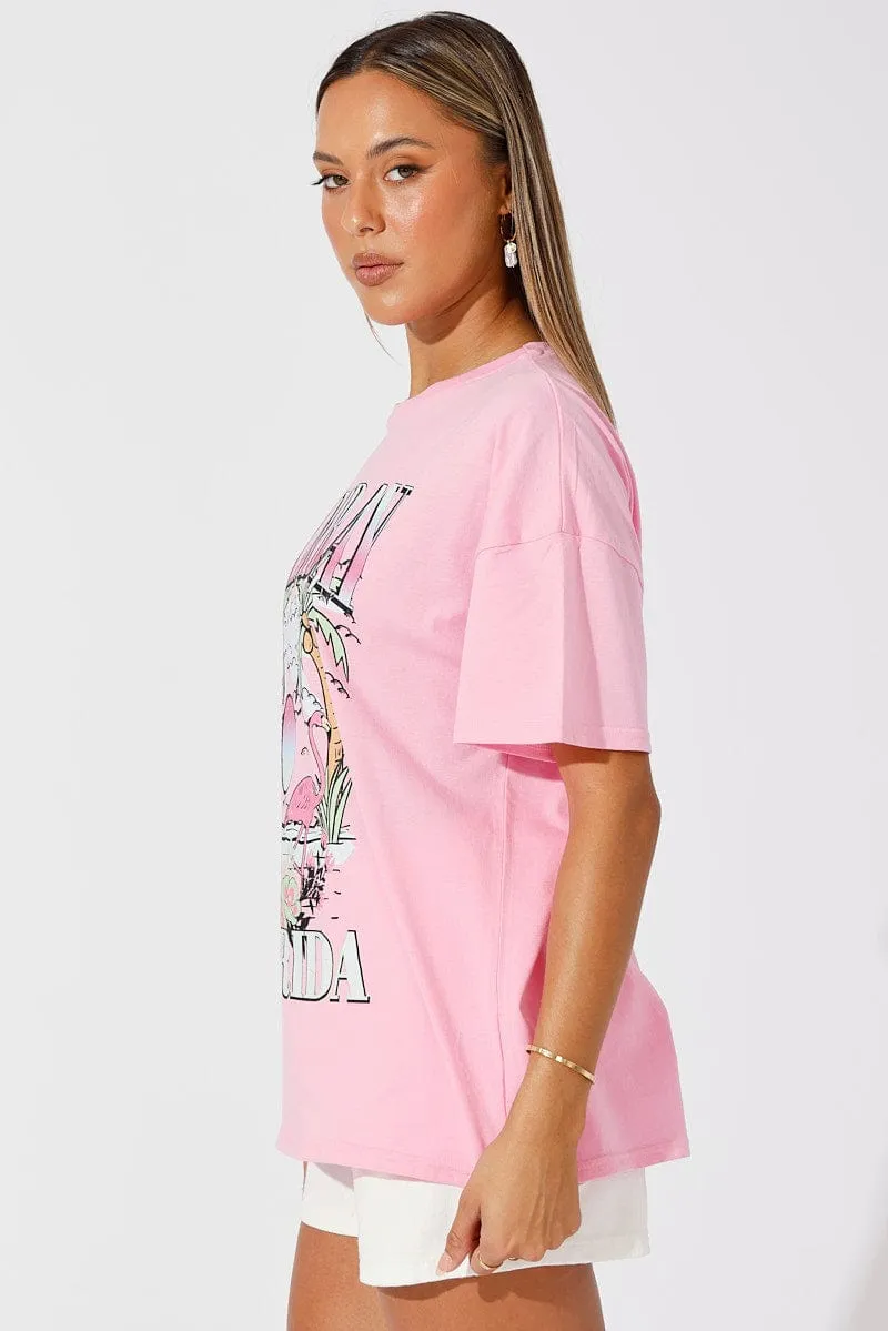 Pink Graphic Tee Tropical Palm Slogan Oversized Tshirt sold by Ally Fashion product image thumbnail 4