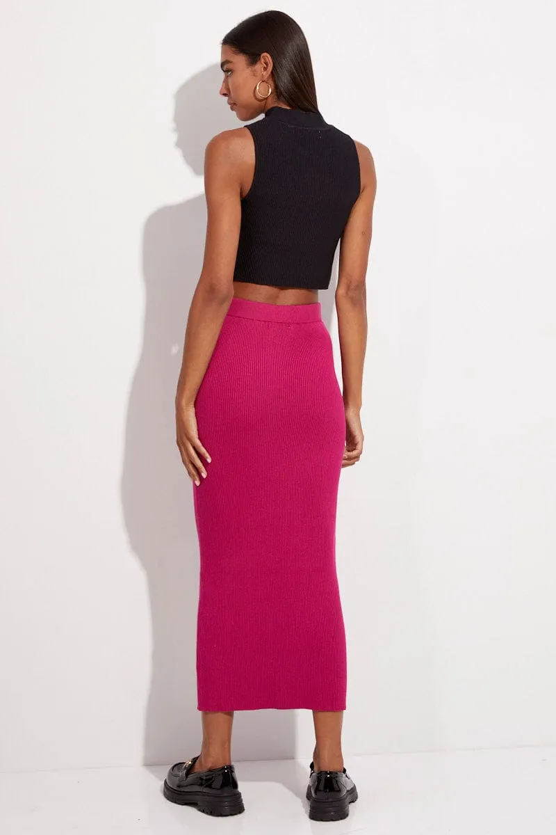Pink Knit Skirt Midi High Rise sold by Ally Fashion product image thumbnail 5