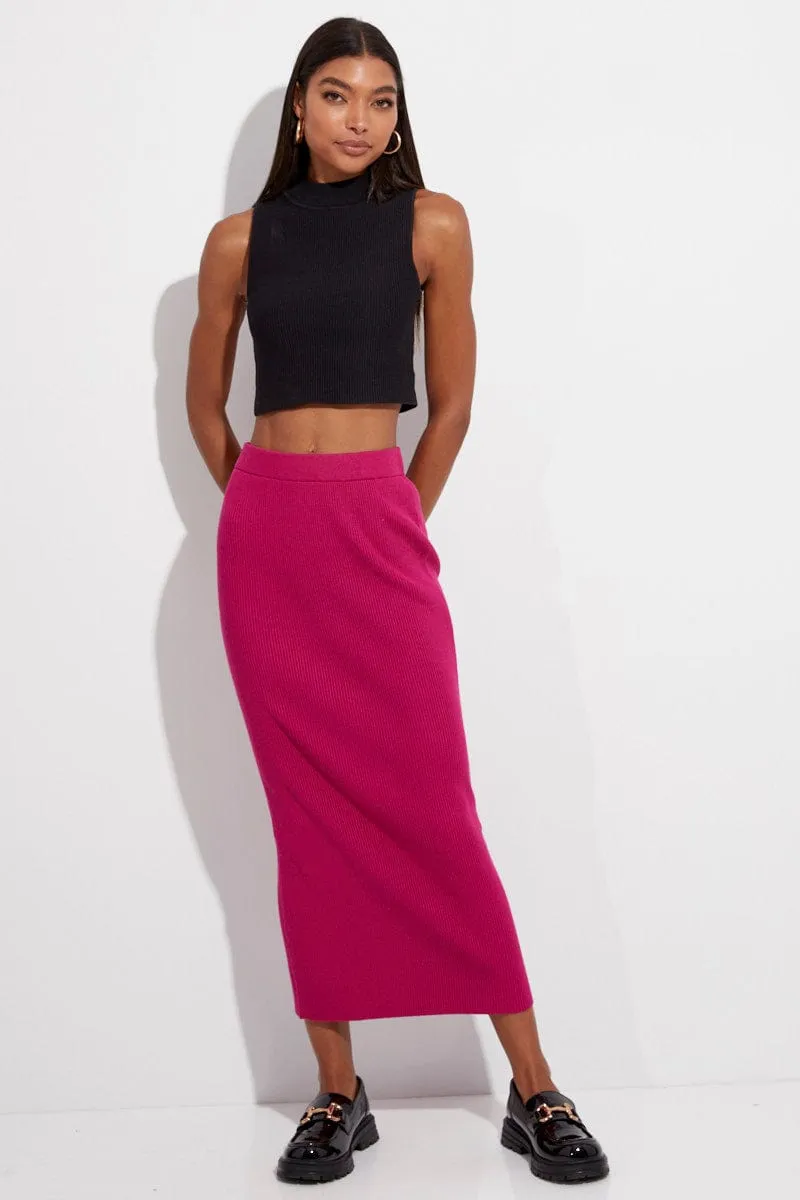 Pink Knit Skirt Midi High Rise sold by Ally Fashion product image thumbnail 2