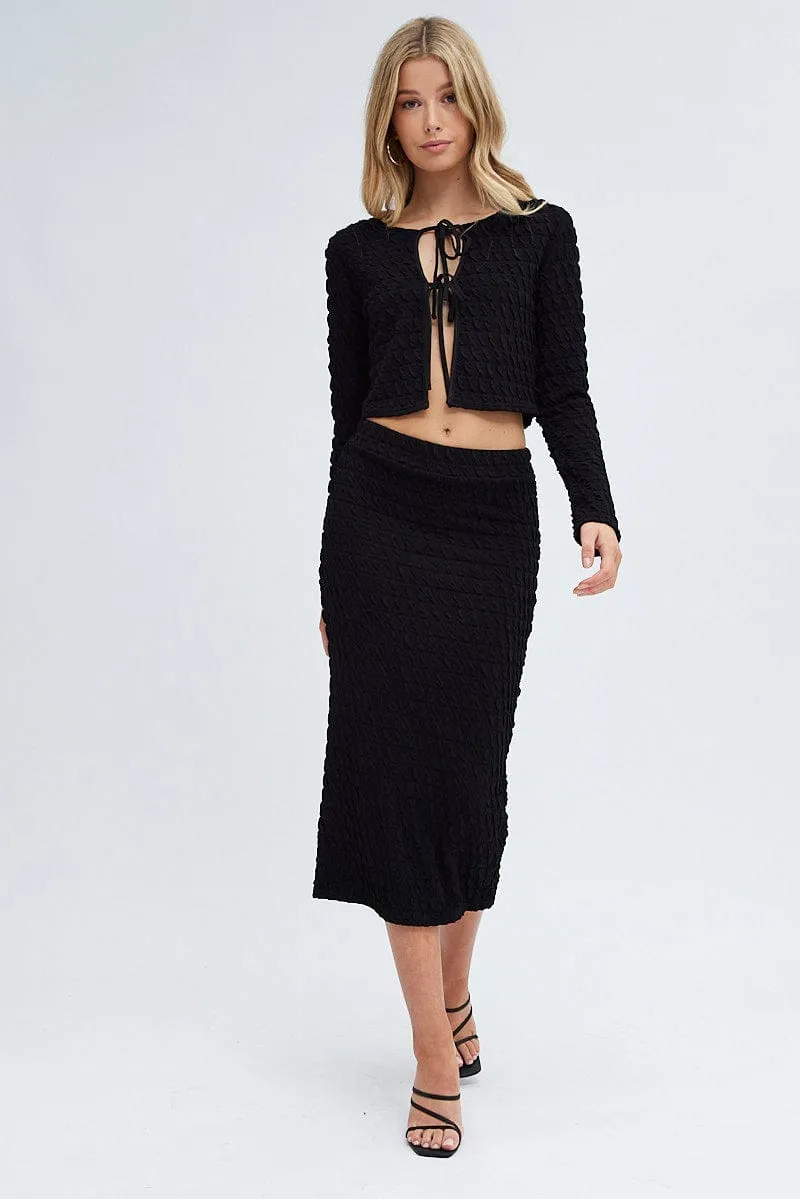 Black Top Crop Texture Long Sleeve Tie Front sold by Ally Fashion product image thumbnail 2