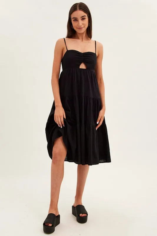 Black Midi Dress Sleeveless Ruched Tiered sold by Ally Fashion