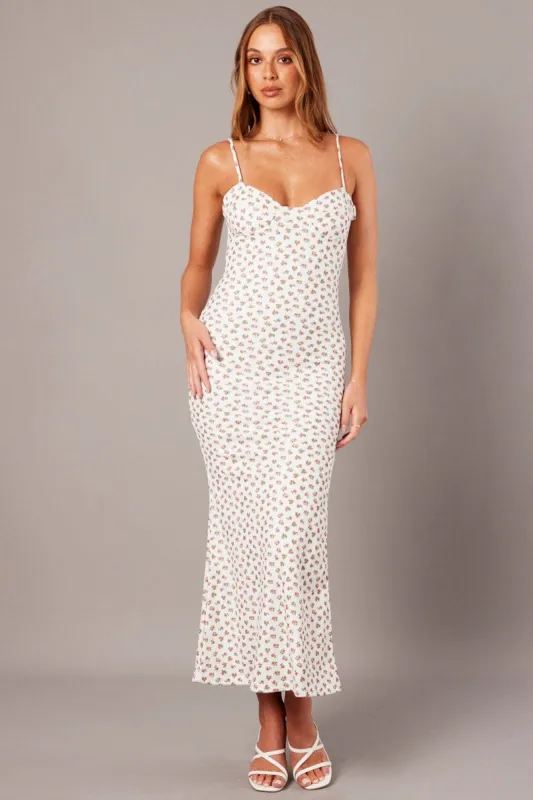 White Ditsy Maxi Dress Sweetheart Neck Bodycon Textured sold by Ally Fashion