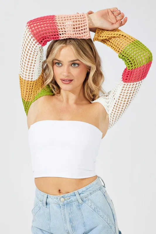 Multi Shrug Crochet Long Sleeve Knit Cardigan sold by Ally Fashion