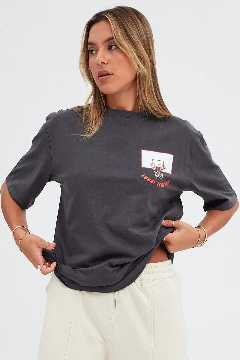 Grey T Shirt Short Sleeve Crew Neck Basketball Graphic sold by Ally Fashion product image thumbnail 3