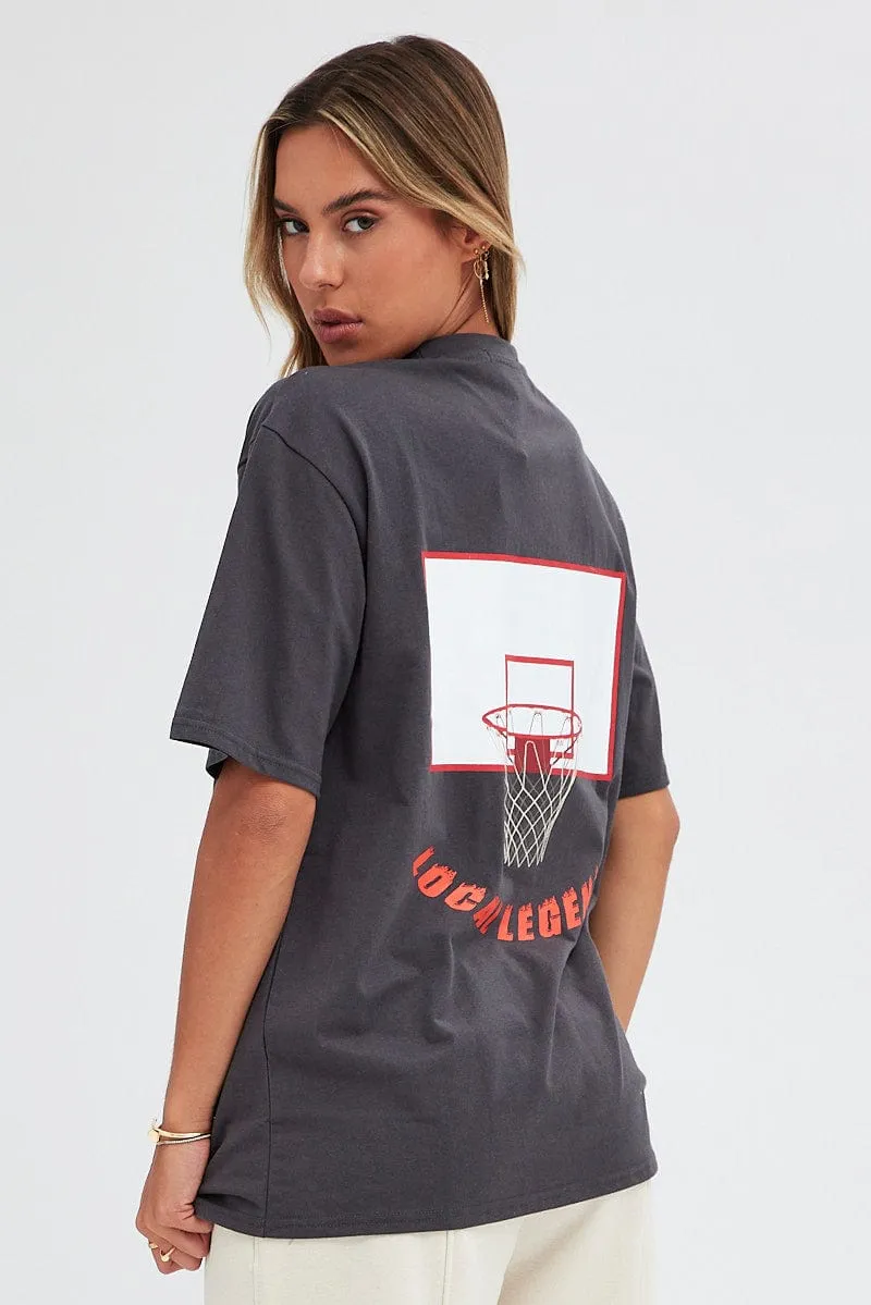 Grey T Shirt Short Sleeve Crew Neck Basketball Graphic sold by Ally Fashion product image thumbnail 5