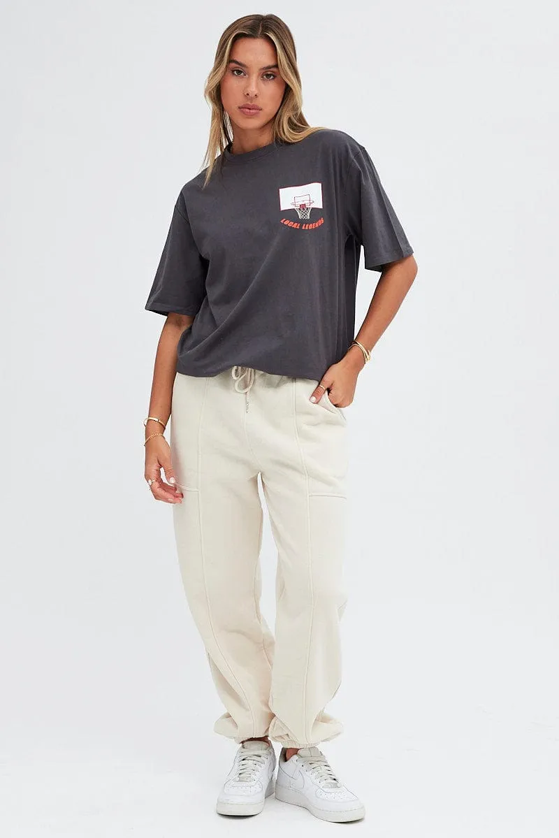 Grey T Shirt Short Sleeve Crew Neck Basketball Graphic sold by Ally Fashion product image thumbnail 2