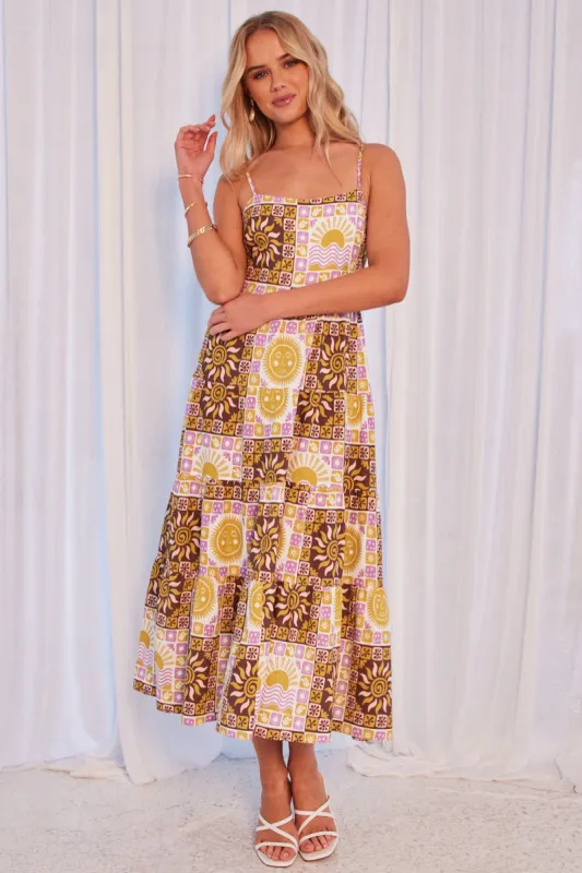 Multi Abstract Midi Dress Tiered Strappy sold by Ally Fashion