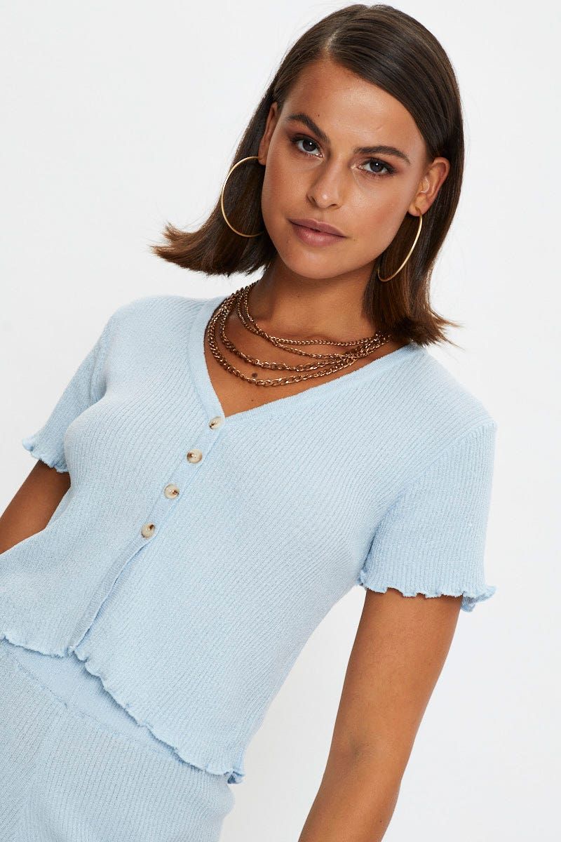 Blue Button Front Knit T Shirt sold by Ally Fashion product image thumbnail 2