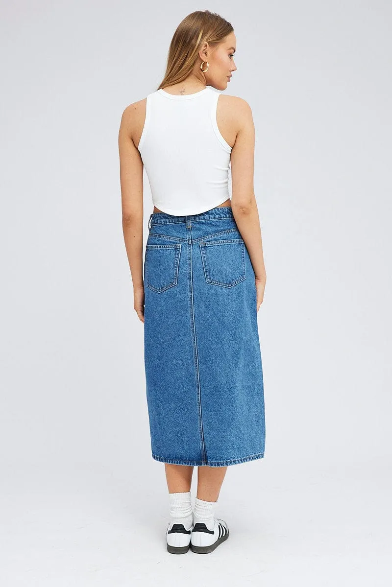 Denim Midi Skirt High Rise Button Front Split Denim sold by Ally Fashion product image thumbnail 5