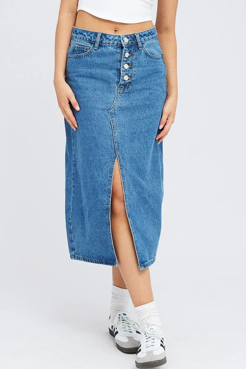 Denim Midi Skirt High Rise Button Front Split Denim sold by Ally Fashion product image thumbnail 2