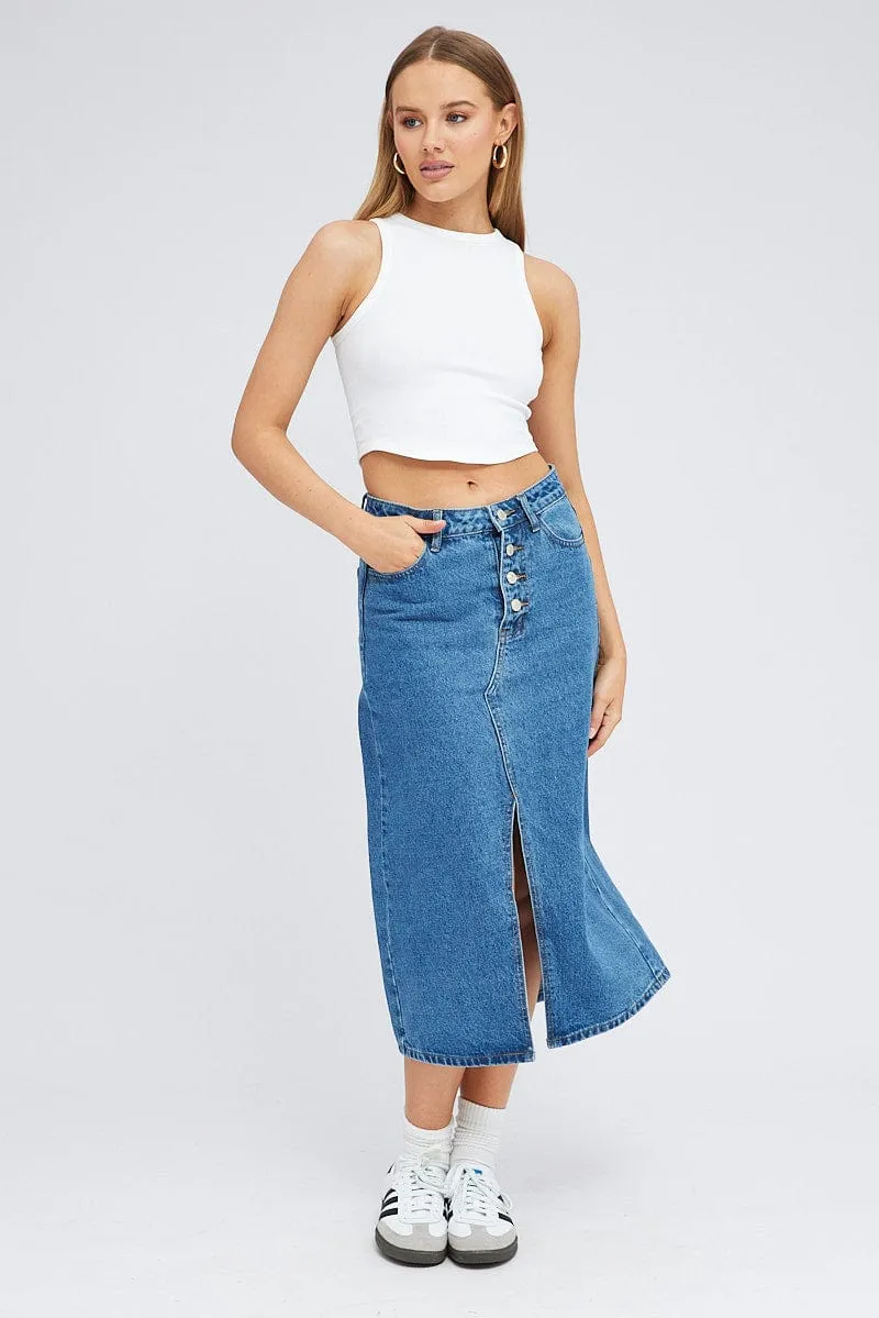 Denim Midi Skirt High Rise Button Front Split Denim sold by Ally Fashion product image thumbnail 3