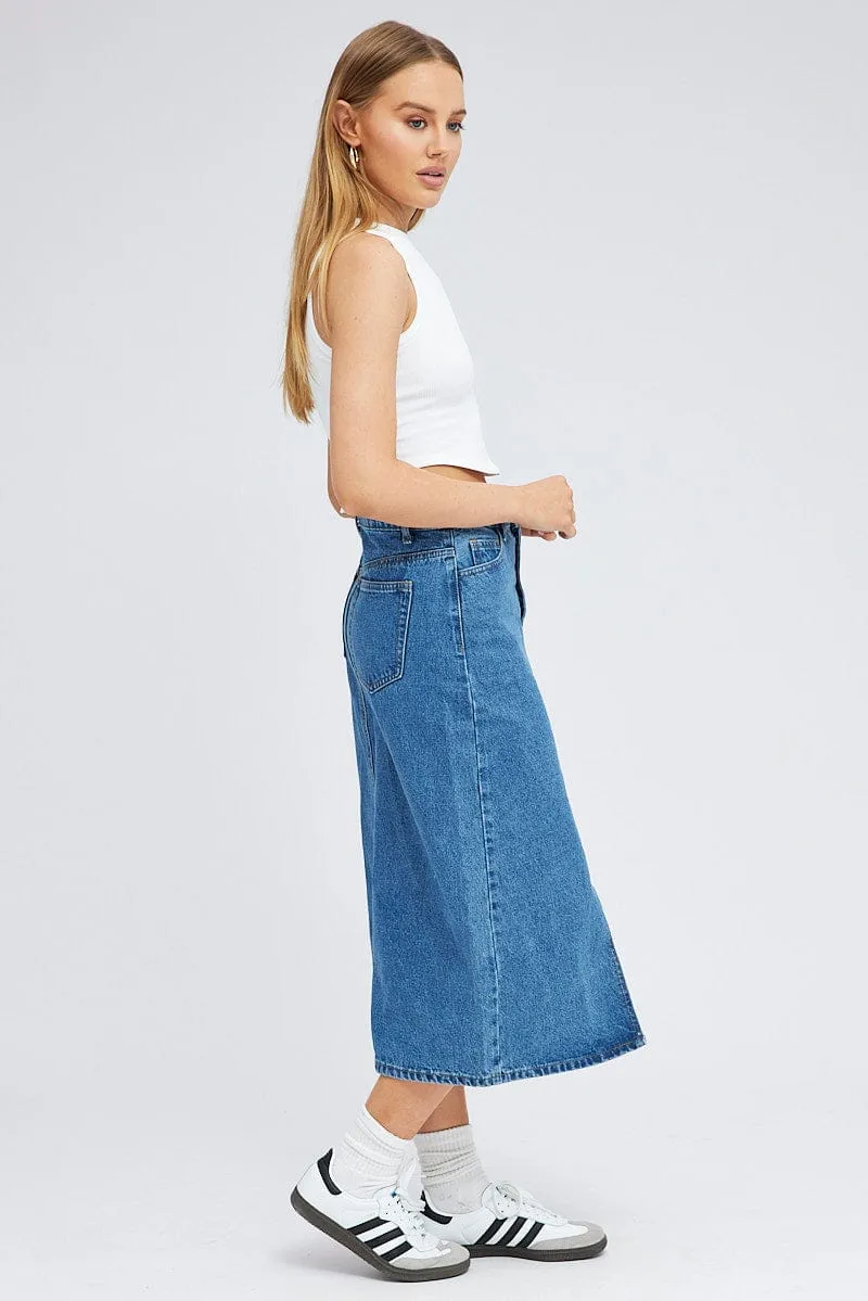 Denim Midi Skirt High Rise Button Front Split Denim sold by Ally Fashion product image thumbnail 4