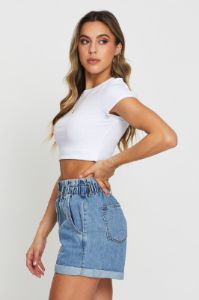 Blue Paper Bag Denim Shorts High Waist sold by Ally Fashion