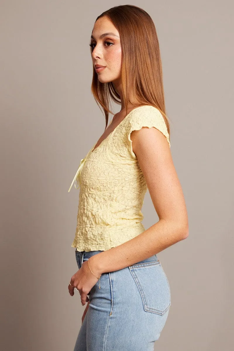 Yellow Textured Top Short Sleeve sold by Ally Fashion product image thumbnail 4
