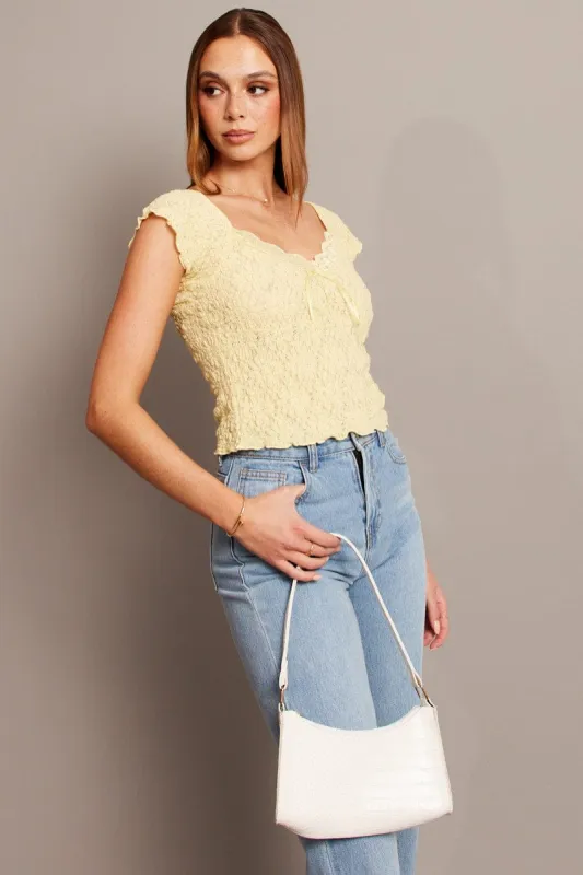 Yellow Textured Top Short Sleeve sold by Ally Fashion