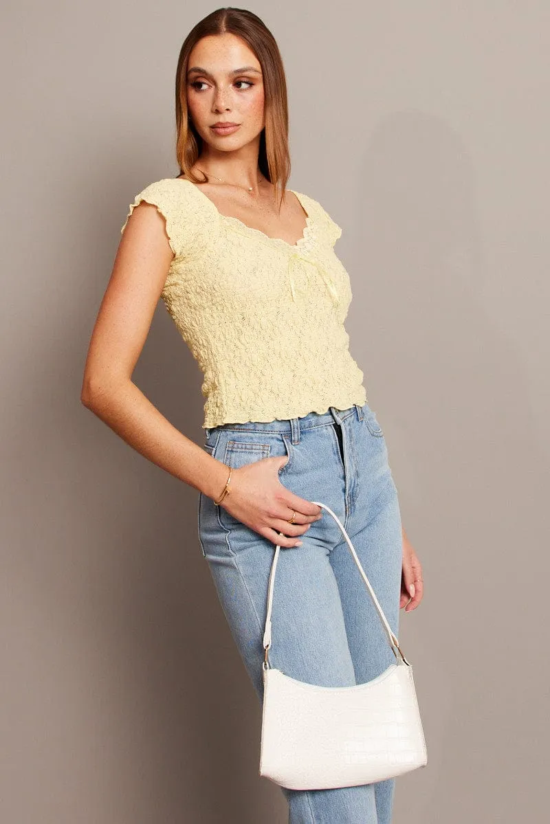 Yellow Textured Top Short Sleeve sold by Ally Fashion