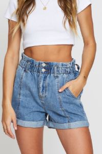 Blue Paper Bag Denim Shorts High Waist sold by Ally Fashion