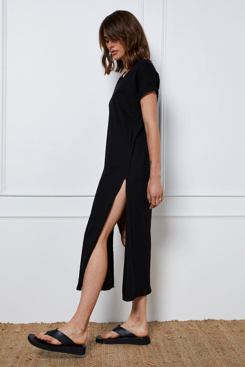 Black Maxi Dress Short Sleeve V Neck sold by Ally Fashion product image thumbnail 4