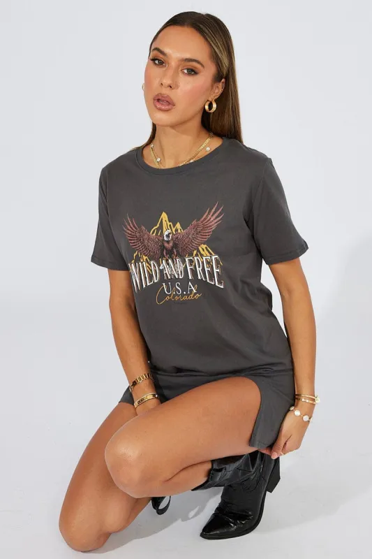 Grey Graphic Dress Short Sleeve sold by Ally Fashion