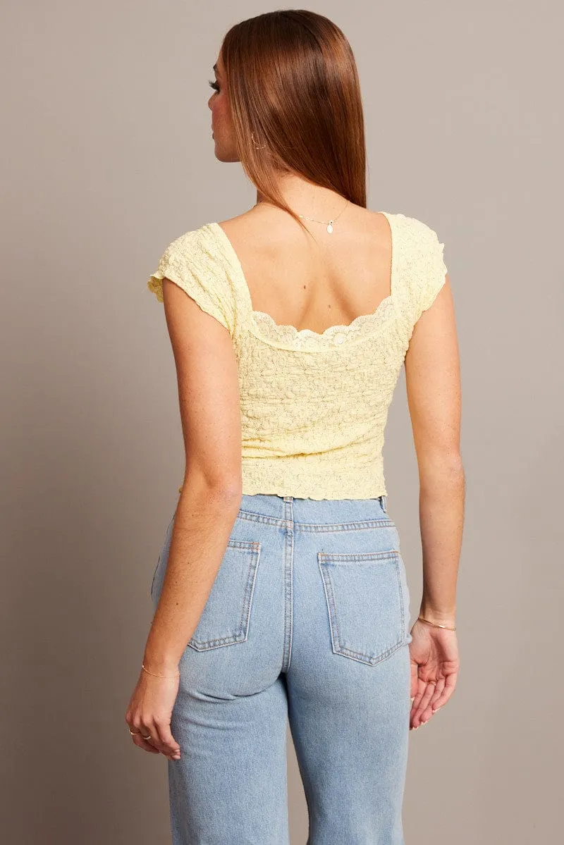 Yellow Textured Top Short Sleeve sold by Ally Fashion product image thumbnail 5