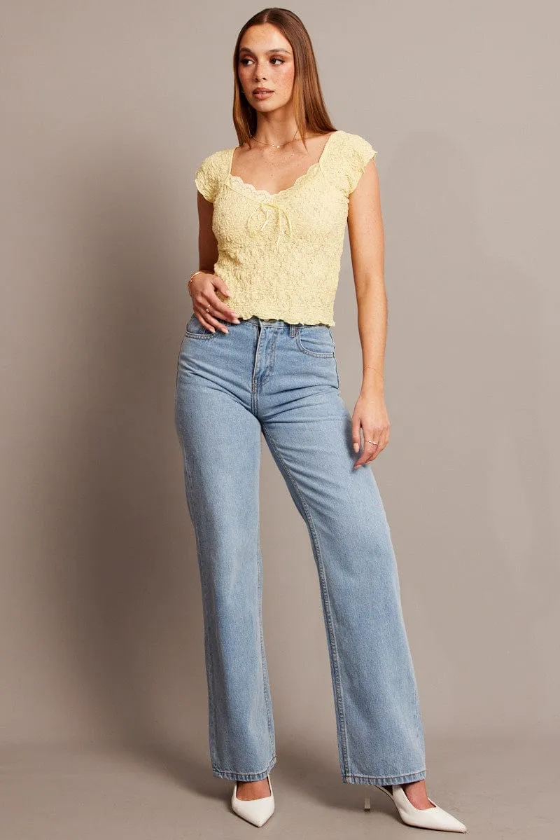 Yellow Textured Top Short Sleeve sold by Ally Fashion product image thumbnail 2