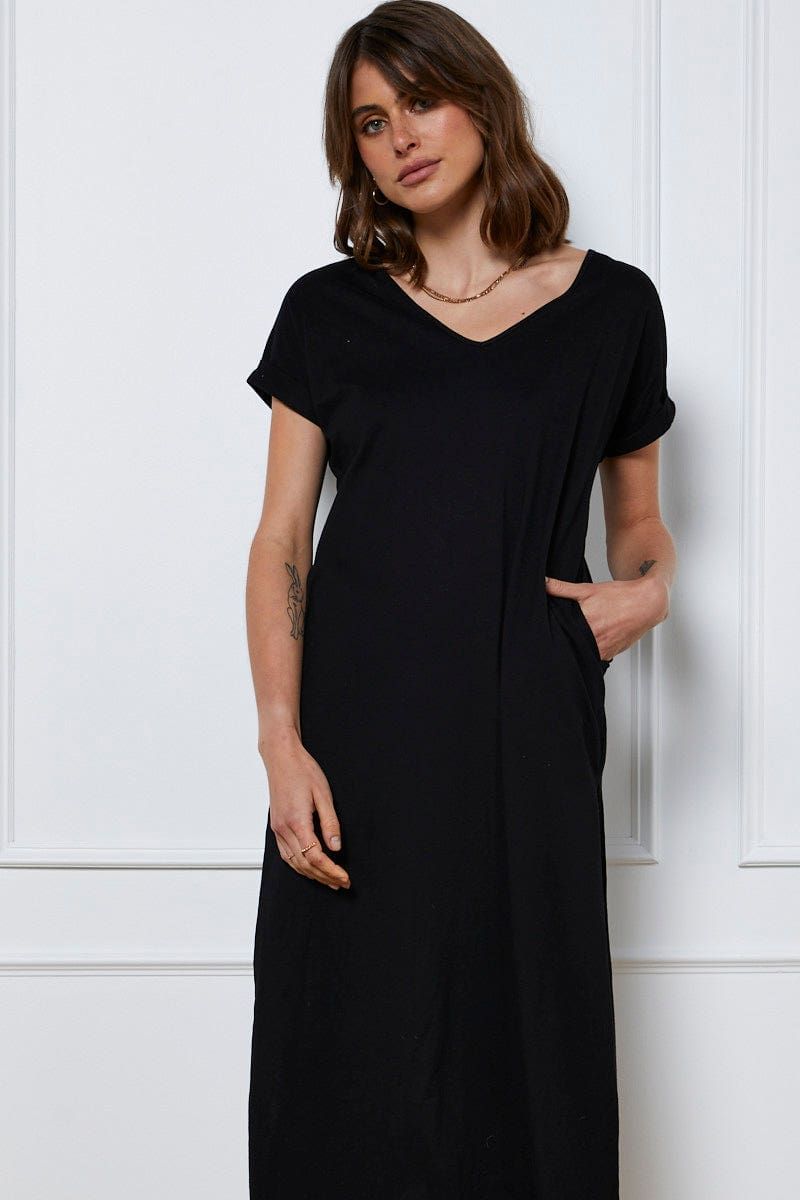 Black Maxi Dress Short Sleeve V Neck sold by Ally Fashion product image thumbnail 2