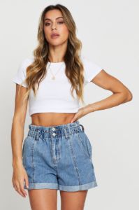 Blue Paper Bag Denim Shorts High Waist sold by Ally Fashion