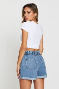 Blue Paper Bag Denim Shorts High Waist sold by Ally Fashion