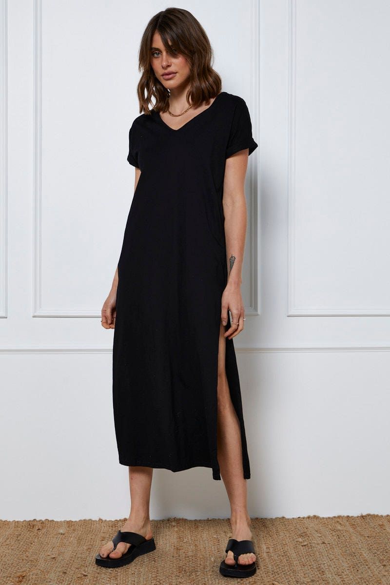 Black Maxi Dress Short Sleeve V Neck sold by Ally Fashion product image thumbnail 3